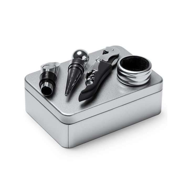 Cutie metalica cu accesorii pentru vin