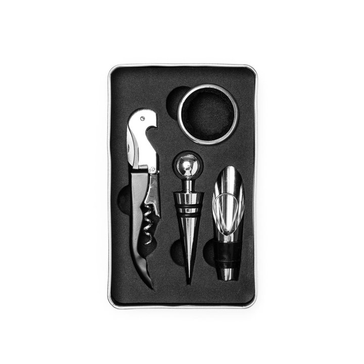 Cutie metalica cu accesorii pentru vin
