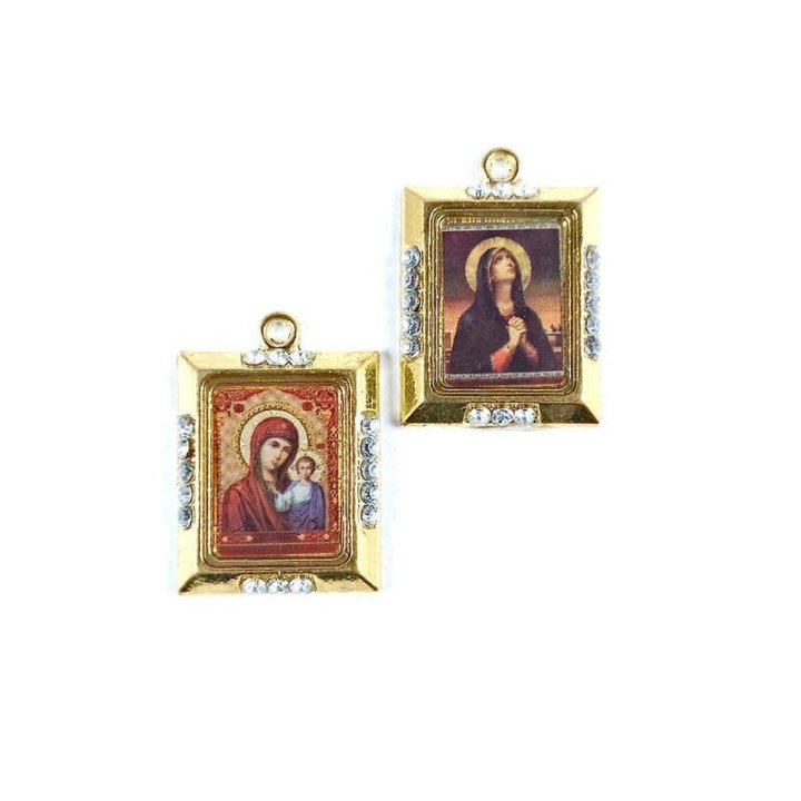 Medalion cu icoana din metal patrat